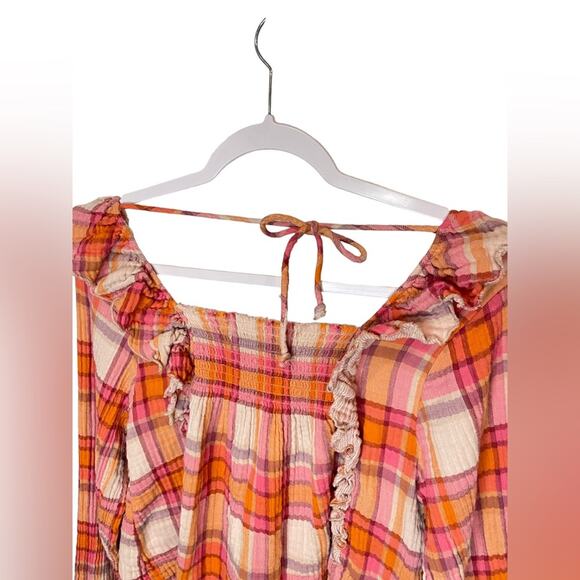 WE THE FREE FREE PEOPLE Siena Plaid Pullover Blouse Sz Small Autumn Cottagecore - Picture 8 of 14
